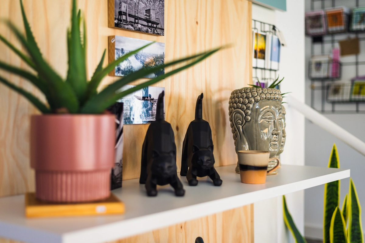 Schätze Bergen, Concept Store, Dekorationsstücke, schwarze Katzen, Buddha, Tasse und Blumentopf